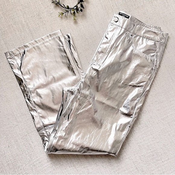 PrettyLittleThing Plus Silver Metallic Coated Straight Leg Pants - Picture 6 of 6